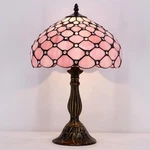 Vintage Tiffany Style Pink Bead Stained Glass Table Lamp Bedside Desk Light 18". Fixed Price $199.99.