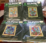 4 Sunset Tiffany Stained Glass Floral Needlepoint Kit Rose Iris Poppy Daffodil. Fixed Price $44.00.
