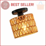 Kenmi Ceiling Fixture,hand-woven Rattan Flush Mount Light,farmhous. Fixed Price $22.22.