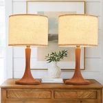 2 Pack Bedside Table Lamp For Bedroom, Nordic Plug In Fabric Shade & Solid Wood. Fixed Price $133.99.