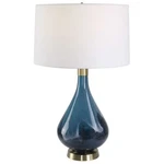 Elegant Sapphire Art Glass Navy Blue Table Lamp 28 In White Shade Large Gloss. Fixed Price $472.80.