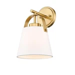 Z-lite Z-studio 8IN 1-LIGHT Heritage Brass Wall Sconce W/ Ivory Fabric Shade. Fixed Price $34.99.