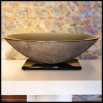 Vintage Stephen Schlanser Glass Contemporary Long Oval Artifact Bowl (1997). Fixed Price $178.75.