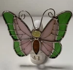 Vintage Stained Glass Butterfly Night Light Wall Plug Lamp Amber Pink Green. Fixed Price $23.99.