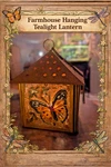 Rustic Farm Hanging Tealight Lantern Stained Glass Butterflies & Dragonfly. Fixed Price $20.42.