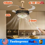 42" Remote Invisible Ceiling Fans Lamps Crystal Led Chandeliers Lighting. Fixed Price $139.76.