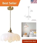 Elegant Vintage Milk White Glass Pendant Light With Gold Brass Finish - 9.8 Inch. Fixed Price $158.20.