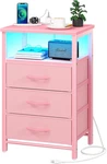 Led Night Stand With Charging Station, Usb Ports, 3 Drawers, Pink. Fixed Price $99.99.
