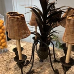 Palm Tree Chandelier Lamp With Wicker Shades. Fixed Price $250.00.