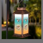 Outdoor Hanging Lantern Bronze Multicolor Metal Glass Butterfly Sun Hummingbird. Fixed Price $13.99.