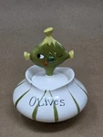 Vintage 1958 Holt Howard Pixieware Olive Jar W/fork Lid Ceramic Japan. Fixed Price $185.00.