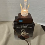 Vintage Crystal Swan By Andre Richard On Wooden Light Up Stand Night. Fixed Price $29.99.