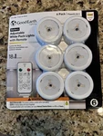 Good Earth Lighting 6 Pack Adjustable White Puck Lights With Remote (brand New). Fixed Price $21.99.