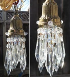 Vintage Deco Era Inspired Bell Brass Swag Lamp Chandelier Crystal Corner Lite. Fixed Price $95.00.