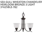 Sea Gull Wheaton 3 Light Heirloom Bronze Ceiling Hanging Chandelier. Fixed Price $60.00.