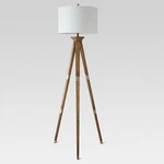 Oak Wood Tripod Floor Lamp Brass - Free Shipping & Return !. Fixed Price $249.99.