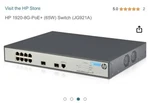 Hp 1920-8G-POE+ (65W) Switch (JG921A). Fixed Price $75.00.