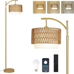 Dimmable Gold Arc Floor Lamp With Remote & Rattan Shade For Living Room. Fixed Price $109.99.
