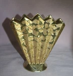 Vtg. Art Pottery Savoy China Fan Shaped Vase Hand Decorated Gold Encrusted Japan. Fixed Price $25.95.