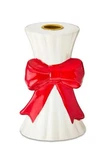 White Ceramic Christmas Taper Candle Holder With Bow, 5.5", By Holiday Time. Fixed Price $35.00.