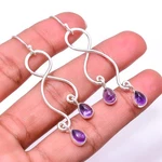 Natural Purple Amethyst - Brazil Gemstone 925 Sterling Silver Earring 2.34" E21. Fixed Price $14.70.