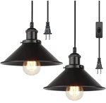 Industrial Black 2-PACK Plug-in Pendant Light With Switch, E26 Socket 16.4FT. Fixed Price $34.99.