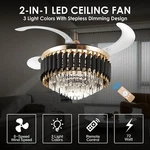 42" Invisible Led Ceiling Fan Light Crystal Retractable Chandelier Lamp + Remote. Fixed Price $128.99.