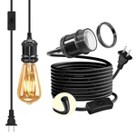Industrial Brass Plug Pendant Light Cord, 16.4 Ft Black Thicken Round Cabl.... Fixed Price $15.91.
