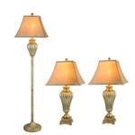 Fangio Lighting Metal & Glass 3PC Lamp Set, Silver W-5064. Fixed Price $371.99.