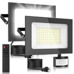 2-PACK 100W Led Flood Light Plug-in, 12-KEY Black Remote Control With Pir Motion. Fixed Price $37.99.