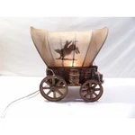 Western Covered Wagon Table Lamp, Bucking Bull Design, 8" Tall. Fixed Price $50.00.