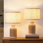 Edishine Solid Wood & Hemp Rope Table Lamps 18.1" - Rustic Farmhouse Bedroom. Fixed Price $79.99.