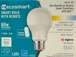 Ecosmart Bulb W/ Remote - Color Temp, Zigbee, Echo, Alexa, Smartthings 60W. Fixed Price $34.99.