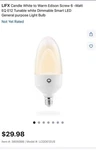 Lifx Smart Light Bulb 480 Luminers E12 And 6W. Fixed Price $16.00.