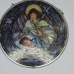 Stained Glass Little Girl & Guardian Angel Toscano Window Hanging Art Suncatcher. Fixed Price $20.00.