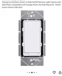 Stitch Monoprice 35557, Smart In-wall On/off Light Switch Works W/alexa & Google. Fixed Price $15.00.