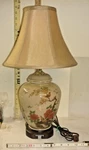 Vtg Oriental Ceramic Floral Faux Ginger Jar Table Lamp With Shade 20" High. Fixed Price $45.00.