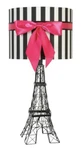 Paris Steelwork Eiffel Tower Table Lamp W/striped Shade 20". Fixed Price $60.00.