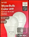 Wyze A19 Full Color Led Bulb, Wi-fi, 1100 Lumens, Two-pack. Fixed Price $13.99.