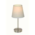 Simple Designs 10 In. Sand Nickel Mini Basic Table Lamp With White Fabric Shade. Fixed Price $13.99.