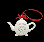 Teapot Time White Ceramic Red Ribbon Clock Face Small Ornament 2.25". Fixed Price $8.95.