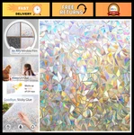 Rainbow Window Privacy Film - 3D Stained Glass Cling Tint, Heat Control, 29.5"X7. Fixed Price $65.99.