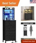 Tall Nightstand, Led With Charging Station Usb Ports, 4 Fabri.... Fixed Price $117.83.