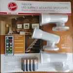 Hoover Indoor Led Surface Mounted Spotlights 3 Pack W/ Remote Motion Activated. Fixed Price $9.99.