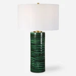 Emerald Green Swirl Stripe Cylinder Table Lamp 28 Gloss Ceramic Elegant. Fixed Price $357.60.