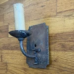 1920S Spanish Revival Hand Wrought Iron Sconce Simple Design Hammered Edge. Fixed Price $150.00.