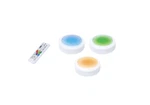 Ecolight 3-PACK Multicolor Led Puck With Remote. Fixed Price $23.00.