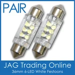 2X 36MM 6-LED White Festoon Interior Light Globes/bulbs-caravan/boat/trailer/car. Fixed Price $13.25.