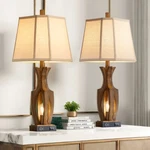 26" Wood Grain Bedside Lamp Set - Night Light, Usb Ports For Bedroom/office. Fixed Price $159.99.