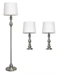 Elegant Designs Brushed Steel Three Pack Set (2 Table Lamps, 1 Floor Lamp). Fixed Price $103.49.